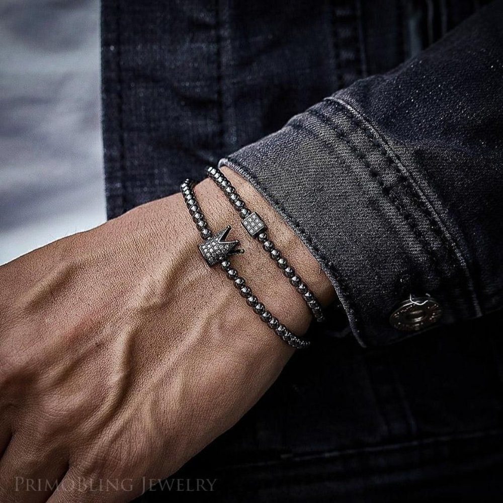 Black Crown Metal Bead Bracelet